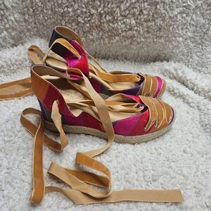 Carmen Saiz Rainbow Striped Espadrille Wedge Sandals sz 39